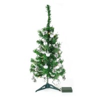 Brad Artificial Impodobit, 60 cm, suport + instalatie 20 leduri alb cald + 20 globuri argintii