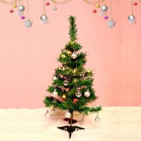 Brad Artificial Impodobit, 60 cm, suport + instalatie 20 leduri alb cald + 20 globuri argintii