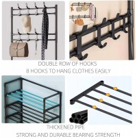 Cuier cu raft pantofi pe 4 niveluri si 8 carlige duble 77 x 35 x 167 cm Negru