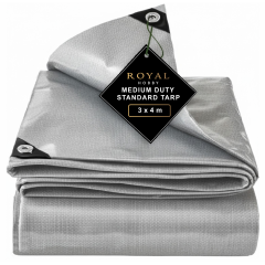 Prelata 3 m x 4 m, inele aluminiu, colturi ranforsate, 3 straturi protectie, gri, densitate 150 gr