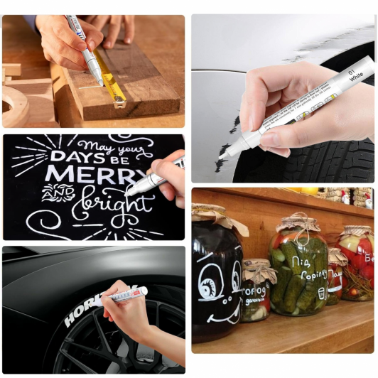 1 + 1 Gratis Marker alb cu vopsea, retus, paint, multi suprafete, rezistenta pana 80 grade C