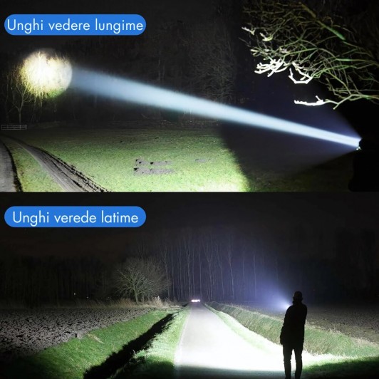 Lanterna militara puternica cu acumulator 1200 mAh indicator baterie, usb, 300 metri