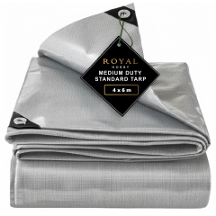 Prelata 4 m x 6 m, inele aluminiu, colturi ranforsate, 3 straturi protectie, gri, densitate 150 gr