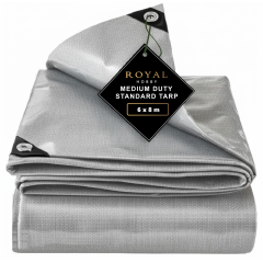 Prelata  6 m x 8 m, inele aluminiu, colturi ranforsate, 3 straturi protectie, gri, densitate 150 gr