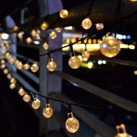 1 + 1 Gratis Instalație Solară 30 Globuri de Cristal LED, 6.5 m fiecare, Alb Cald