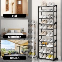 Raft Modular 3-in-1 pentru Pantofi, 10 Etaje, Capacitate 30 Perechi, Culoare Negru