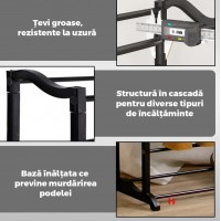 Raft Modular 3-in-1 pentru Pantofi, 10 Etaje, Capacitate 30 Perechi, Culoare Negru