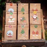 12 x Pungi de Cadou cu tema de Craciun, 22 x 12 x 8 cm, din Hartie + Cadou 12 Stickere