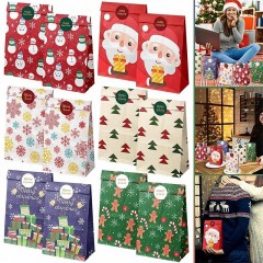 12 x Pungi de Cadou cu tema de Craciun, 22 x 12 x 8 cm, din Hartie + Cadou 12 Stickere