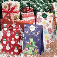 12 x Pungi de Cadou cu tema de Craciun, 22 x 12 x 8 cm, din Hartie + Cadou 12 Stickere