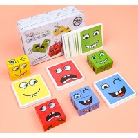 Set 16 Cuburi Montessori + 64 Carti Challenge, +3 Ani, Lemn Natural, Vopsea Non-Toxica