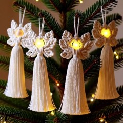 Unicat! 1 Set de 9 ingerasi handmade din fir de macrame cu lumina LED calda si sclipici, 21 x 10 cm Unicat! 1 Set de 9 ingerasi handmade din fir de macrame cu lumina LED calda si sclipici, 21 x 10 cm