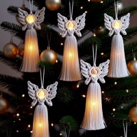 Unicat! 1 Set de 9 ingerasi handmade din fir de macrame cu lumina LED calda si sclipici, 21 x 10 cm Unicat! 1 Set de 9 ingerasi handmade din fir de macrame cu lumina LED calda si sclipici, 21 x 10 cm