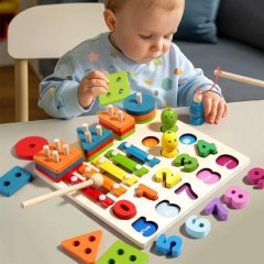 Centru complet de activitati Montessori, multifunctional din lemn 4 in 1 activitati, 3 ani+