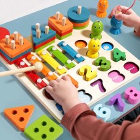 Centru complet de activitati Montessori, multifunctional din lemn 4 in 1 activitati, 3 ani+