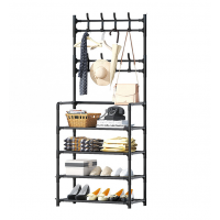 Cuier metalic cu 4 rafturi de organizare, Negru Cuier metalic cu 4 rafturi de organizare, Negru