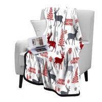 Patura cocolino cu blanita Merry Christmas, 150x200 cm, model fulgi de zapada si reni