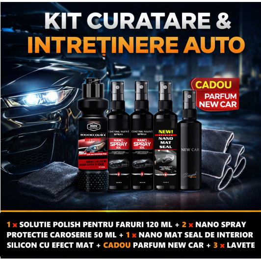 Pachet Detailing Auto Stralucire Completa Interior & Exterior + Cadou Parfum New Car si 3 lavete