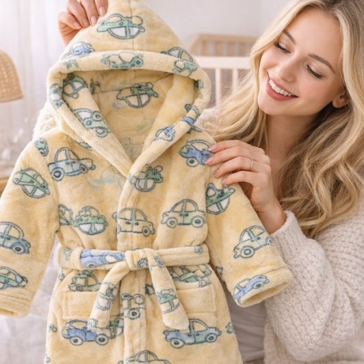 Halat Best Babies pufos absorbant cocolino pentru bebelusi 2-4 ani, cu gluga si cordon, unisex