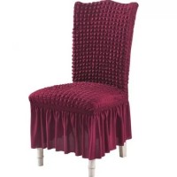 SET 6 Huse creponate universale, bordo (visiniu), cu volane pentru scaune, bumbac, rezistente la apa