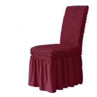 SET 6 Huse creponate universale, bordo (visiniu), cu volane pentru scaune, bumbac, rezistente la apa