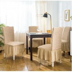 SET 6 Huse creponate universale, cafea cu lapte, cu volane pentru scaune, bumbac, rezistente la apa