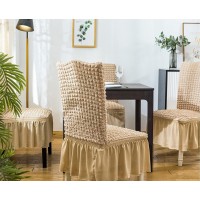 SET 6 Huse creponate universale, cafea cu lapte, cu volane pentru scaune, bumbac, rezistente la apa