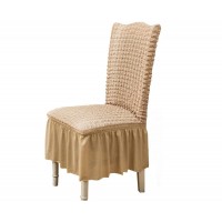 SET 6 Huse creponate universale, cafea cu lapte, cu volane pentru scaune, bumbac, rezistente la apa