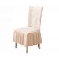 SET 6 Huse creponate universale, ivory, cu volane pentru scaune, bumbac, rezistente la apa