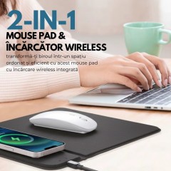 MousePad cu incarcator fara fir, incarcare wireless 15W
