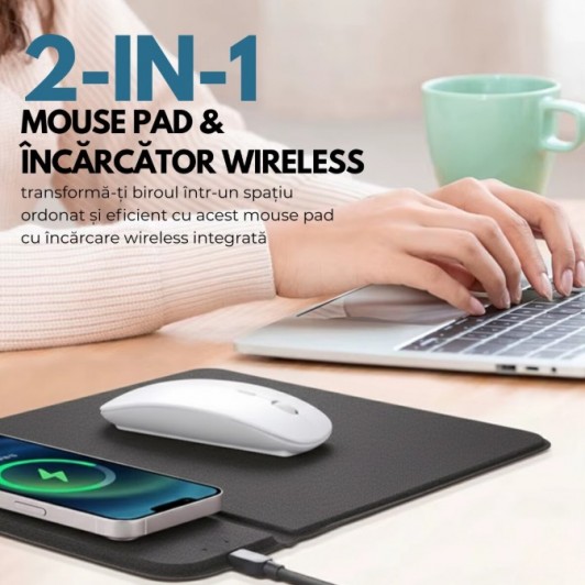 MousePad cu incarcator fara fir, incarcare wireless 15W MousePad cu incarcator fara fir, incarcare wireless 15W