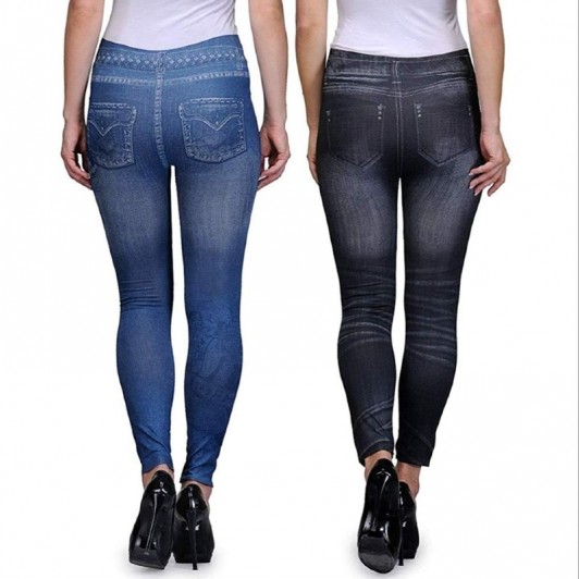 1+1 Gratis Colanti modelatori cu aspect de blugi, marime universala, Quick-dry, Slimming Look