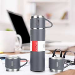 Set 4 piese: Termos 500 ml + 3 cesti, otel inoxidabil, Negru Set 4 piese: Termos 500 ml + 3 cesti, otel inoxidabil, Negru