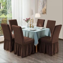 SET 6 Huse creponate universale, maro, cu volane pentru scaune, bumbac, rezistente la apa