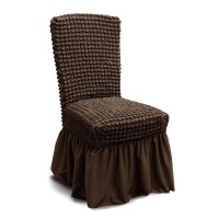 SET 6 Huse creponate universale, maro, cu volane pentru scaune, bumbac, rezistente la apa