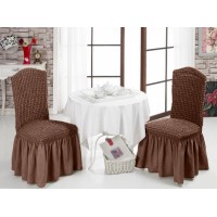 SET 6 Huse creponate universale, maro, cu volane pentru scaune, bumbac, rezistente la apa