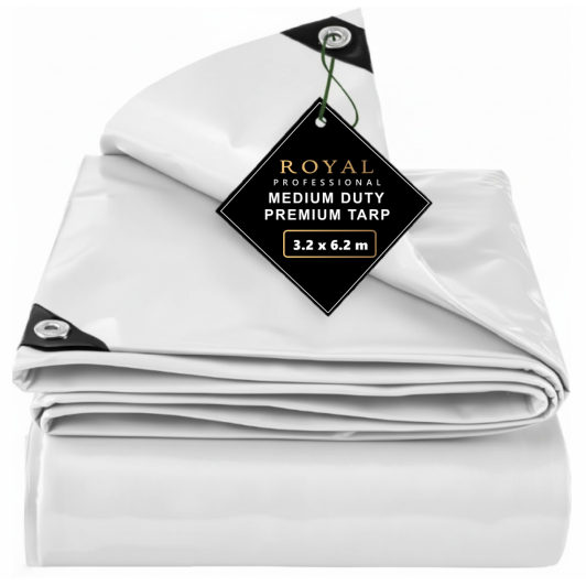 Prelata cauciucata 3 x 6 m alba, impermeabila, cu inele, densitate 500 g/mp