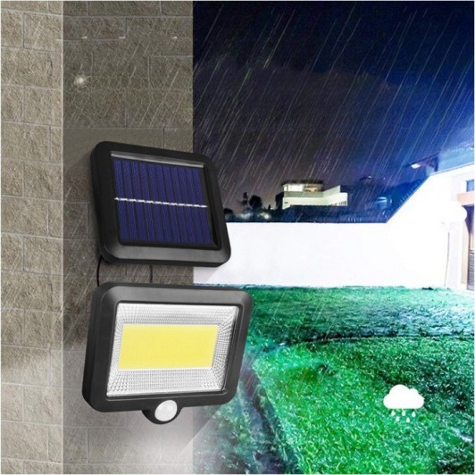 Proiector cu incarcare solara, 100 LED, grila pe inductie, montaj pe perete + panou solar, cablu 5m