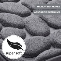 Covoras pentru Baie Antiderapant, Uscare Rapida, Model 3D Piatra, 40x60 cm, Gri