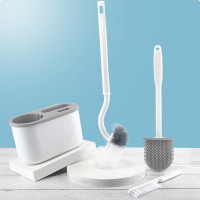 Set 3 Perii pentru Toaleta, Perie Zimtata, Cap Flexibil, Suport Adeziv pentru Montarea pe Perete