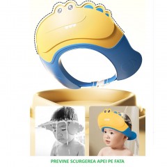 Casca de Dus 0-12 Ani, Previne Scurgerea Apei si Samponului pe Fata, Ajustabila, Model Crocodil