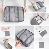 Set 8 genti organizare bagaje, material poliester, impermeabile, cu fermoar, pliabile, gri