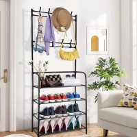 Cuier metalic + Pantofar cu 4 rafturi, pachet 2 in 1 pentru incaperi mici, hol, living, birou