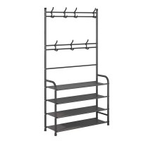 Cuier metalic + Pantofar cu 4 rafturi, pachet 2 in 1 pentru incaperi mici, hol, living, birou