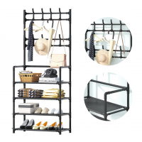 Cuier metalic + Pantofar cu 4 rafturi, pachet 2 in 1 pentru incaperi mici, hol, living, birou