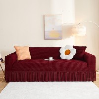 Husa creponata universala canapea 3 locuri, bordo (visiniu), cu volane, bumbac, rezistenta la apa Husa creponata universala canapea 3 locuri, bordo (visiniu), cu volane, bumbac, rezistenta la apa