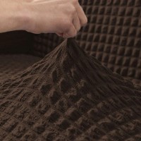 Husa creponata universala canapea 3 locuri, maro, cu volane, bumbac, rezistenta la apa