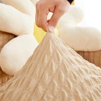 Husa creponata universala canapea 3 locuri, bej, cu volane, bumbac, rezistenta la apa Husa creponata universala canapea 3 locuri, bej, cu volane, bumbac, rezistenta la apa