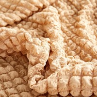 Husa creponata universala canapea 3 locuri, bej, cu volane, bumbac, rezistenta la apa Husa creponata universala canapea 3 locuri, bej, cu volane, bumbac, rezistenta la apa