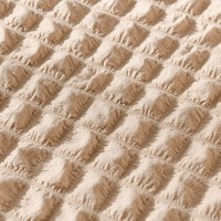 Husa creponata universala canapea 3 locuri, bej-cafea cu lapte, cu volane, bumbac, rezistenta la apa